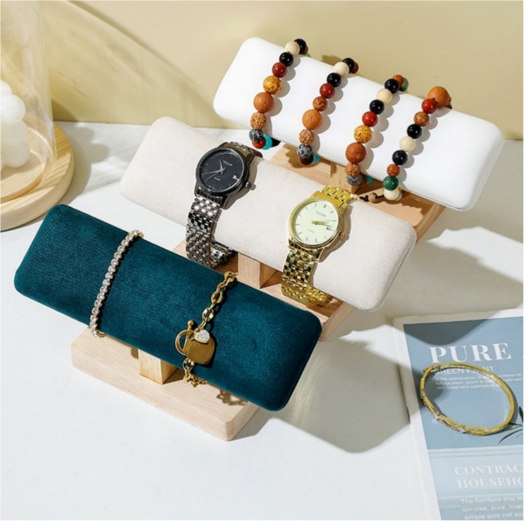 Solid Wood Single-Tier Watch Bracelet Display Stand Beaded Bracelet Storage Rack Bracelet Jewelry Display Stand Live Streaming Display Stand custom logo