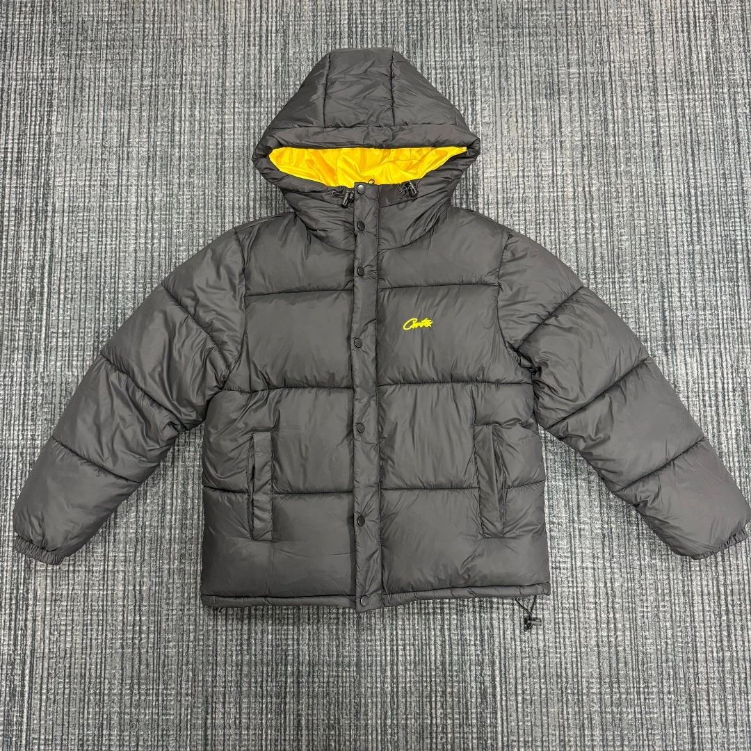 Corteiz Alcatraz American Streetwear – Embroidered Logo, Quilted Hooded Puffer Jacket with Contrasting Lining