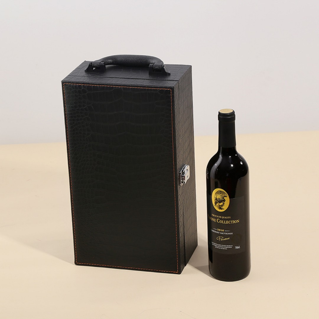 Wine Box, 2 Bottle Leatherette Top Handle with 4 Wine Accessory Travel Wine Gift Box, Handmade Premium Wine Carrier Case custom logo