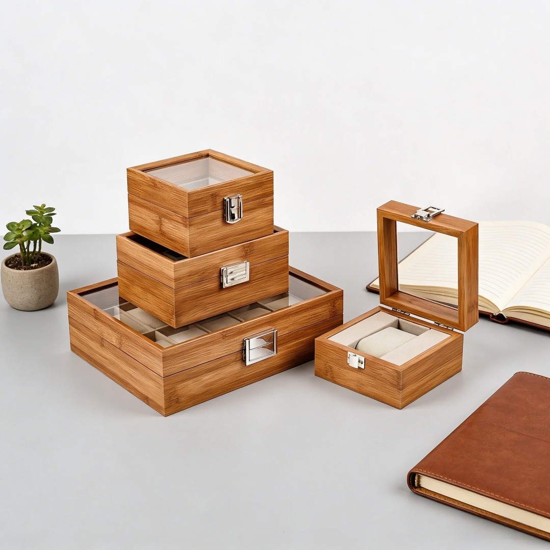 1,2,3,6,10,12 Slot Watch Cases for Men Watch Box with Large Glass Lid Lockable Wood Watch Display Case Watch Organizer Giftable Elegant Watch Holder custom logo