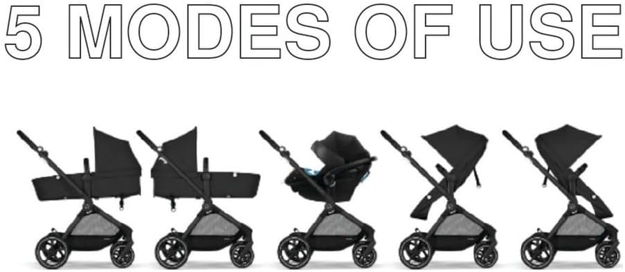 Cybex EOS 5-in-1 Travel Stroller + Aton 2 Infant Car Seat with SensorSafe & Load Leg – Converts from Carriage to Reversible Toddler Seat. Travel System Ready. Lightweight & Comfortable. Black/Black