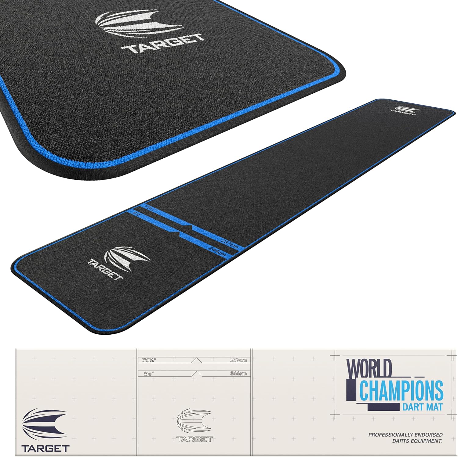 TARGET Darts Dart Mat - World Champions/Ink/Mod | Dart Oche Mat with Soft Tip and Steel Tip Throw Line Distances | Non Slip Carpet Mats for Floor and Dart Tips Protection | Darts Accessories