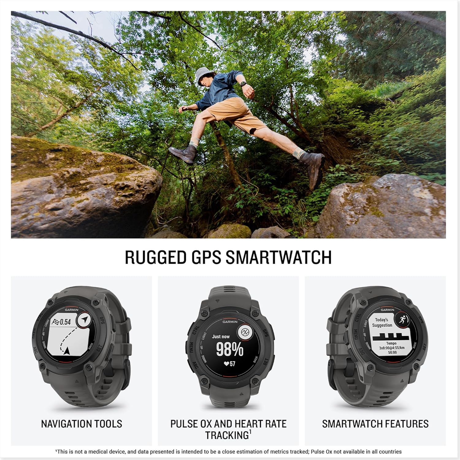 Garmin Instinct® 3 Tactical Edition. 50mm. Solar Charged Display. Rugged Outdoor GPS Smartwatch