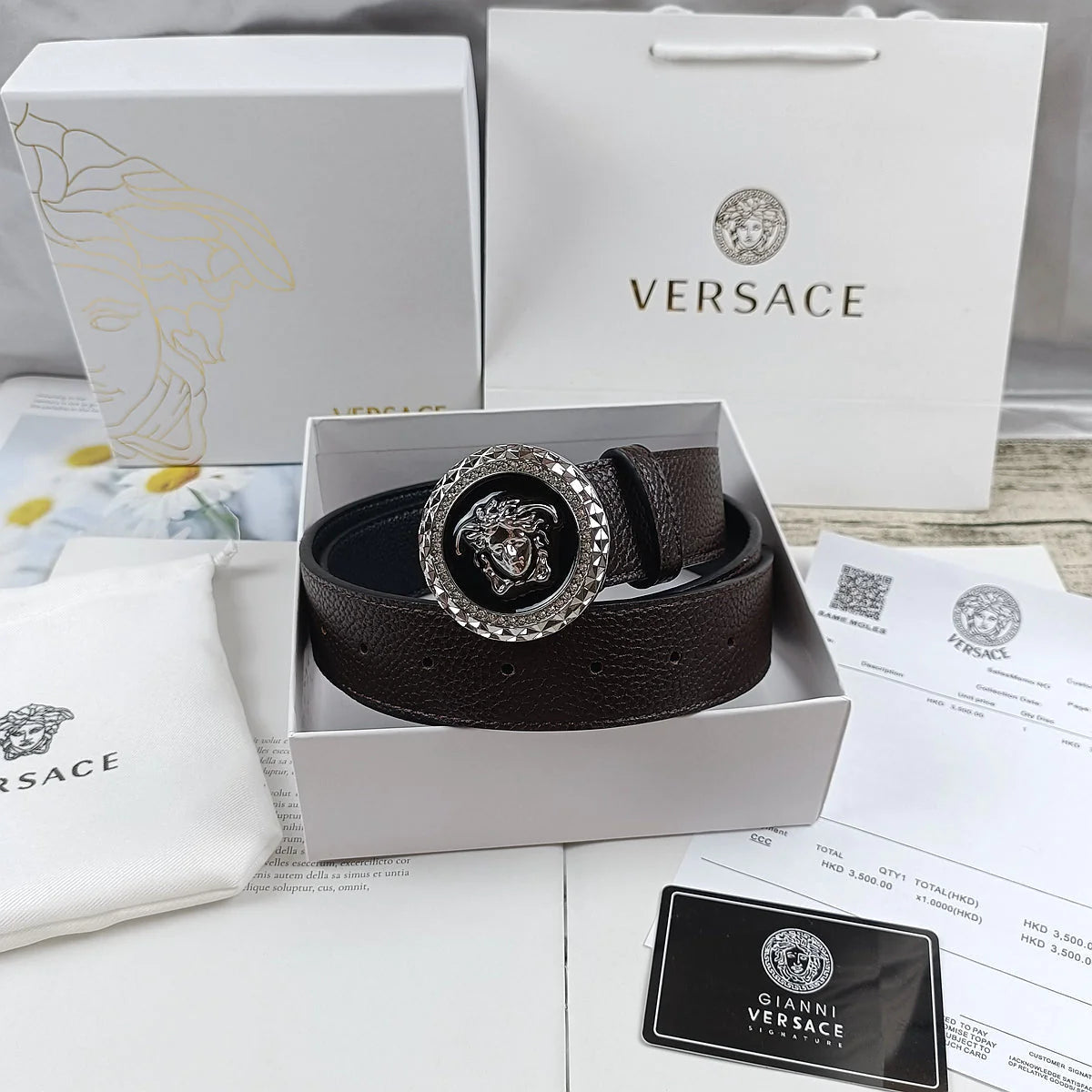 4 Colors lion head double-sided lychee pattern belt