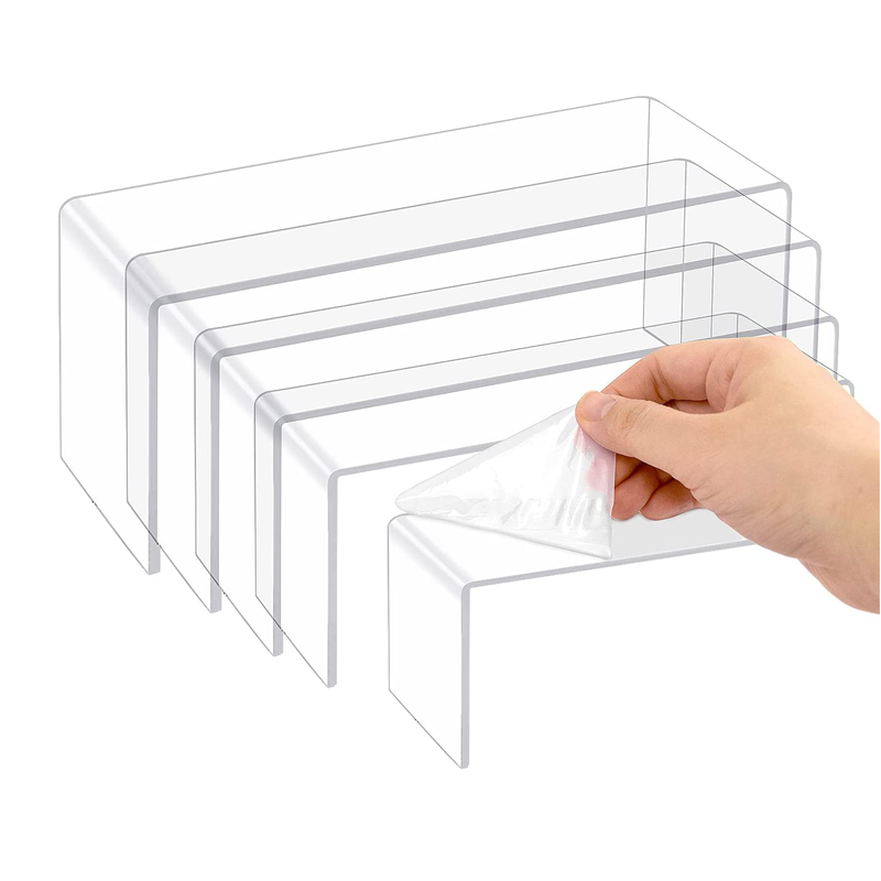 Multifunctional U-Shaped Acrylic Riser Kit, Multi-Tier Display Shelf for Blind Box Figures, Collectibles, Desserts, Desktop Organizer