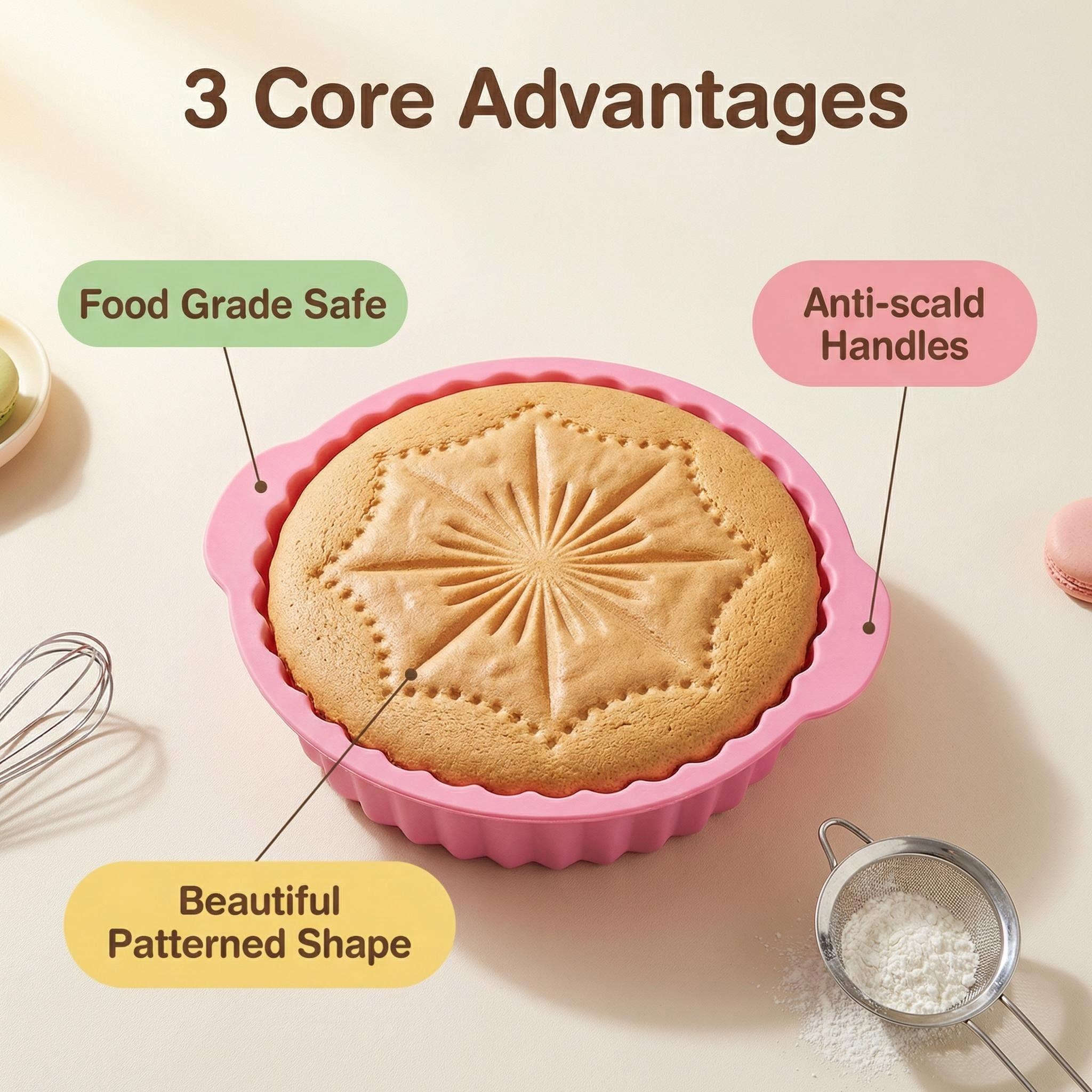 Non-Stick Silicone Baking Pan, Food Grade Cake Mold with Heat-Resistant Handles for Oven, BPA-Free