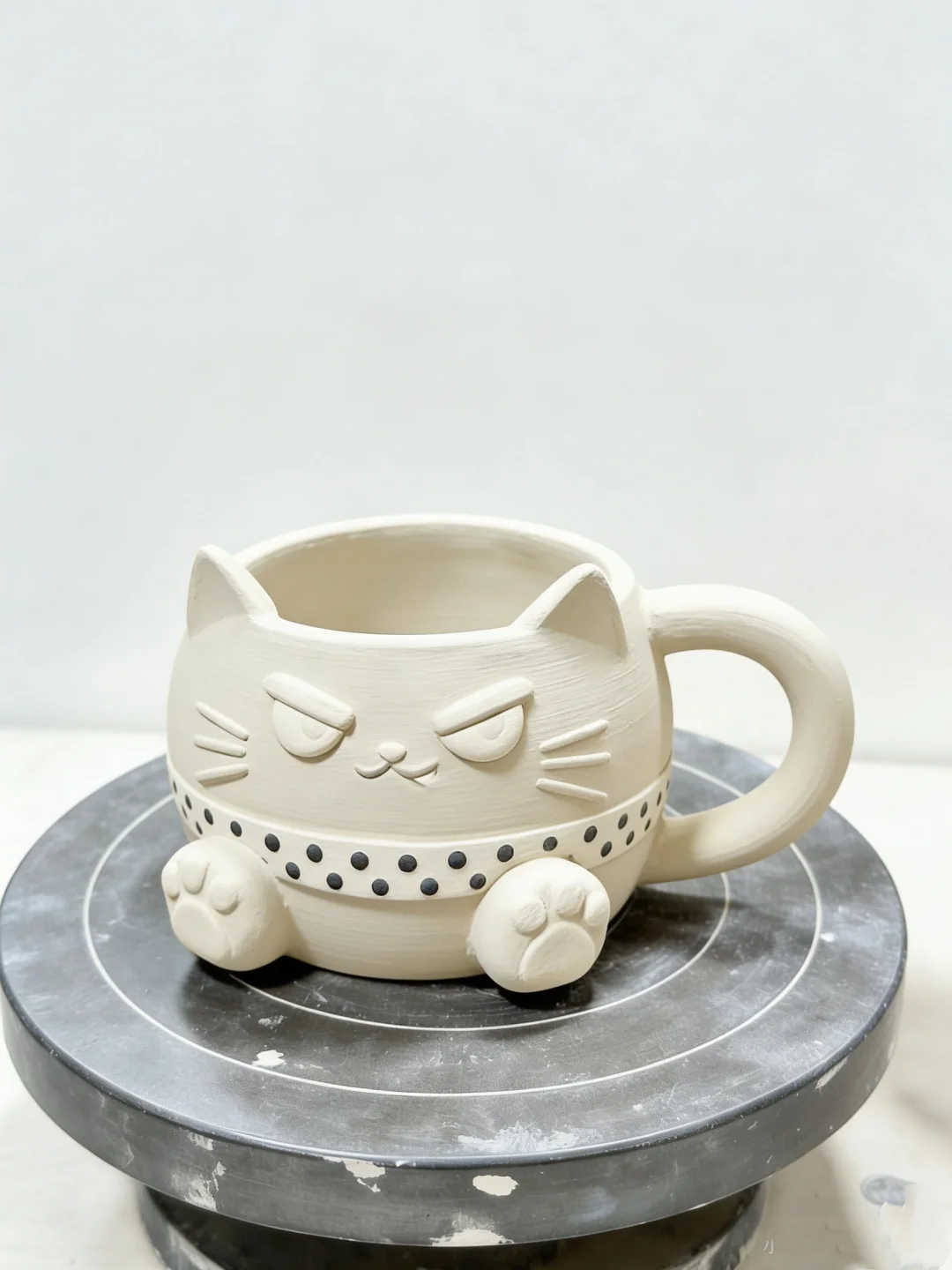 Hand-Painted Grumpy Black Cat Ceramic Mug, 3D Angry Cat Coffee Cup