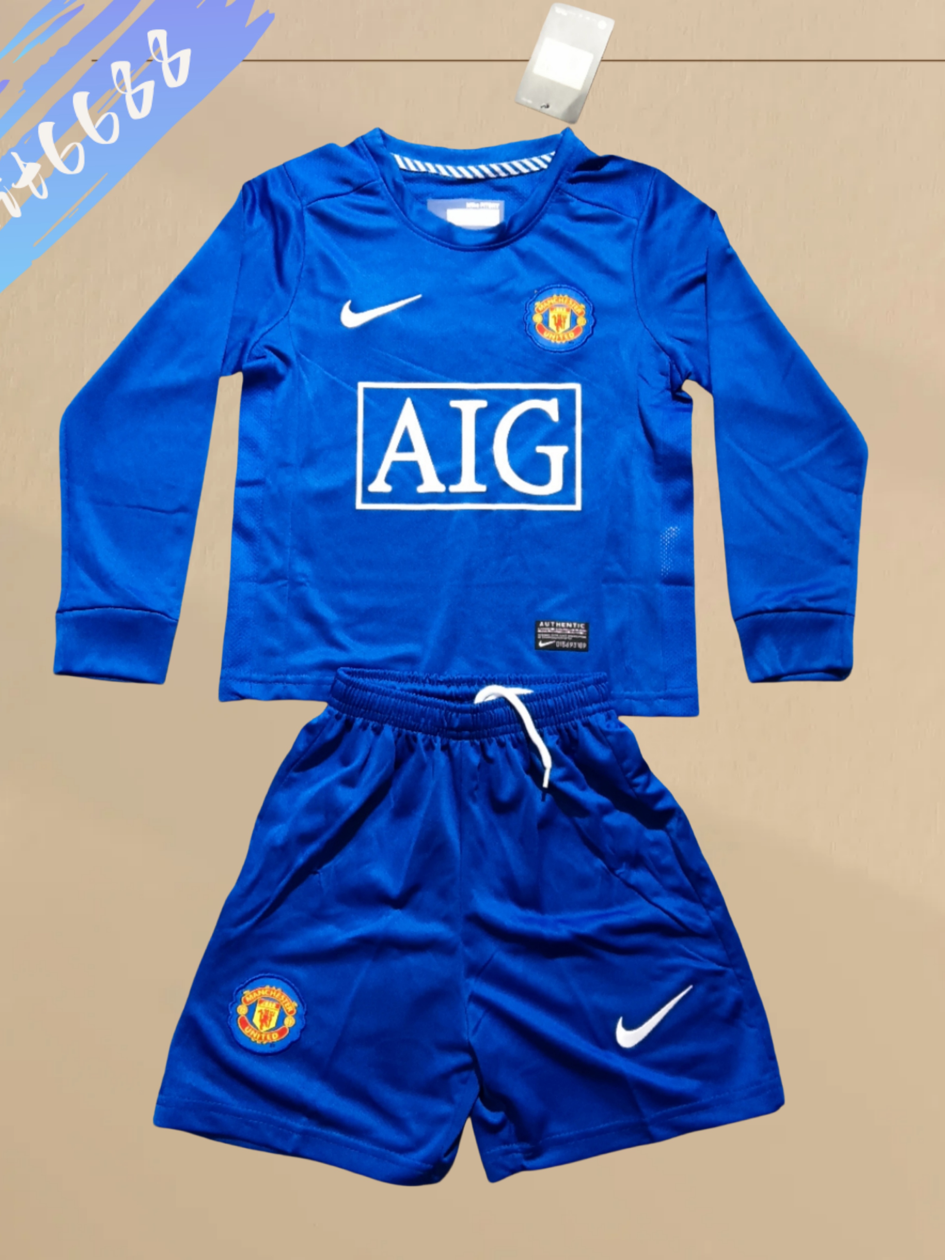 08/09 Manchester United Third Away long sleeves Retro Football Soccer Kids Kit