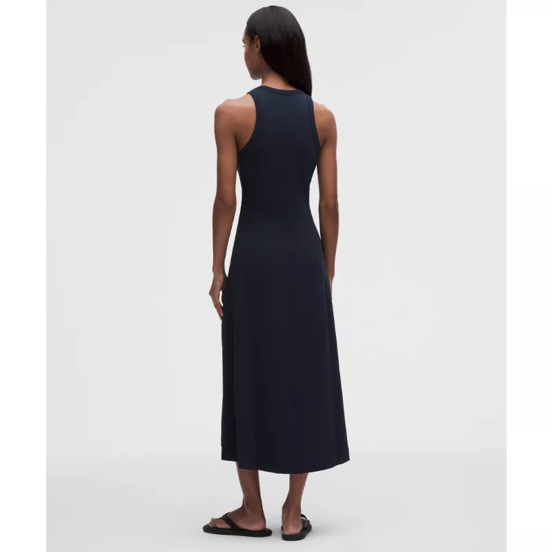 Tech Ribbed Fit-and-Flare Midi Dress