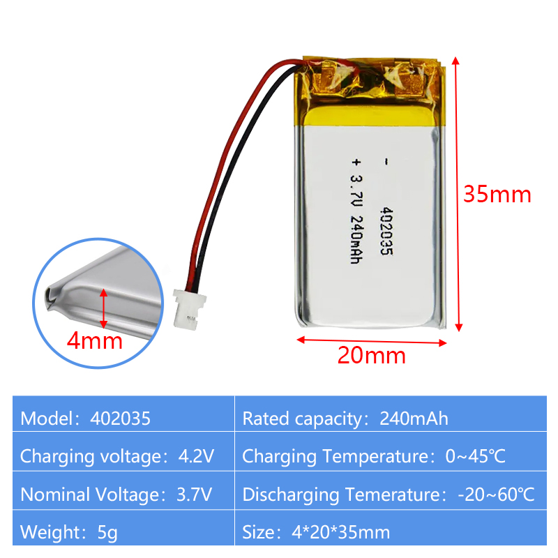 Pouch Lithium Ion Batteries 402030 402035 3.7v200mAh 240mAh
