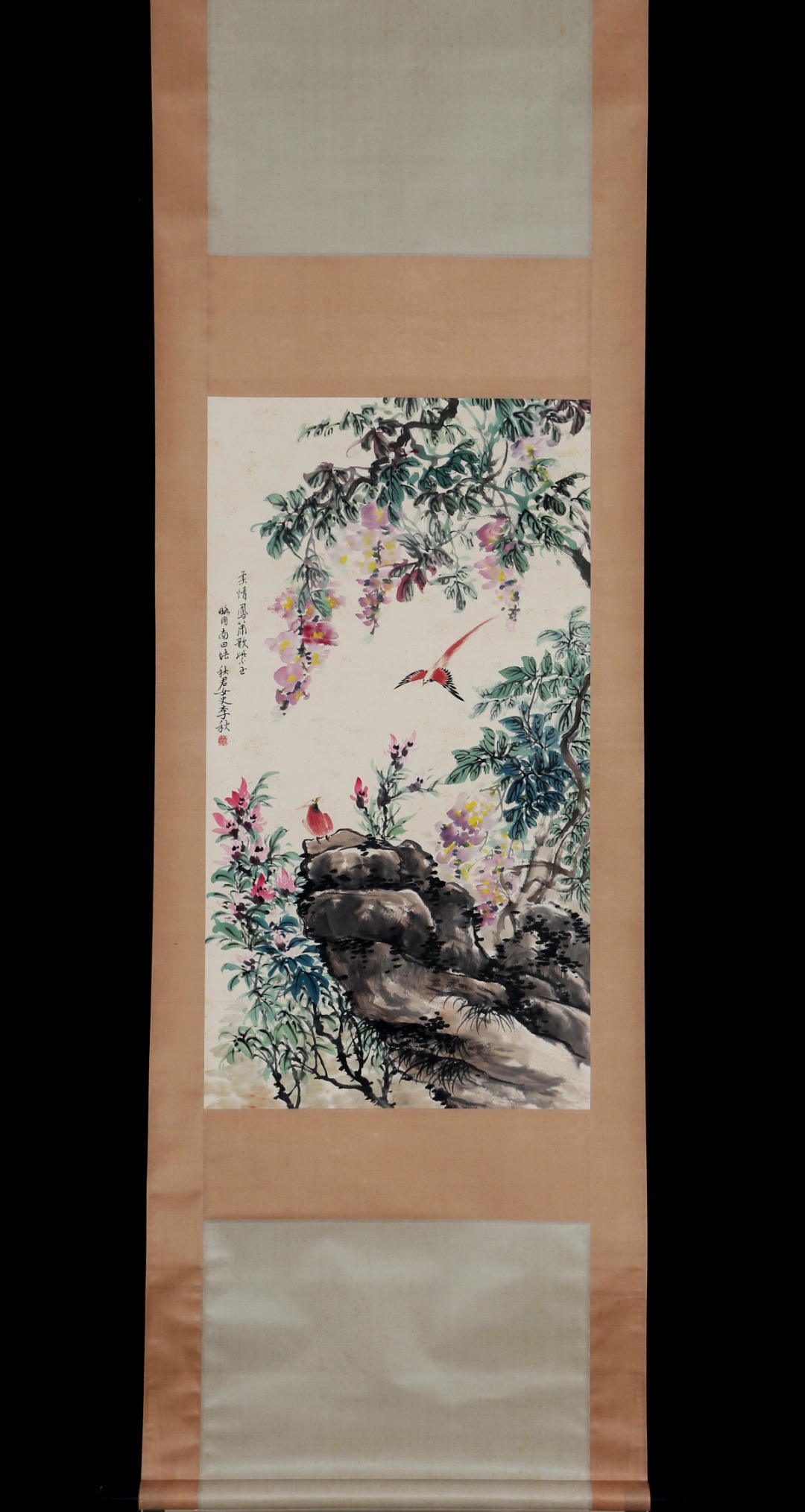 Li Qiujun Chinese Flower and Bird Painting, Vertical Scroll, Exquisitely Mounted, Good Condition, Size 89×48CM