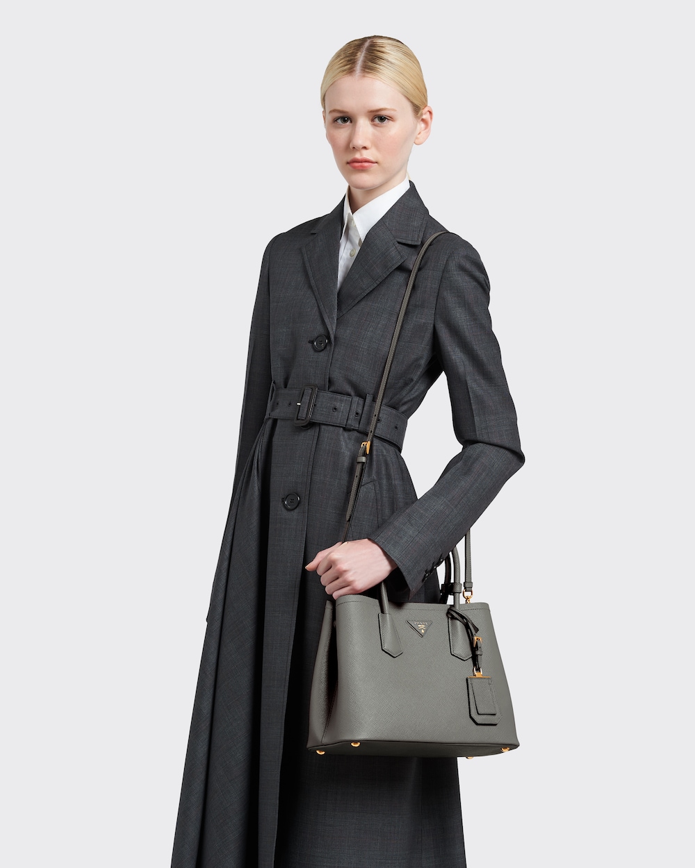 Medium Prada Double Saffiano leather bag Slate/Black
