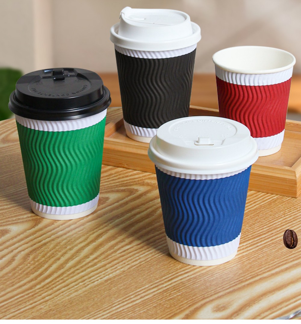 Disposable Thickened Corrugated Paper Cup With Lid, Anti-Scald Hot Drink Cup, Ins Style Commercial Takeaway Cup, Coffee Soy Milk Milk Tea Packaging Cup, Factory Wholesale