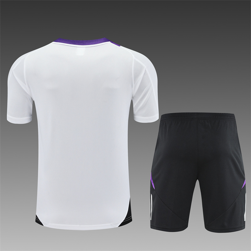 24/25 Real Madrid White paired with purple Short Sleeve Training Wear ( Adult kit Kids )