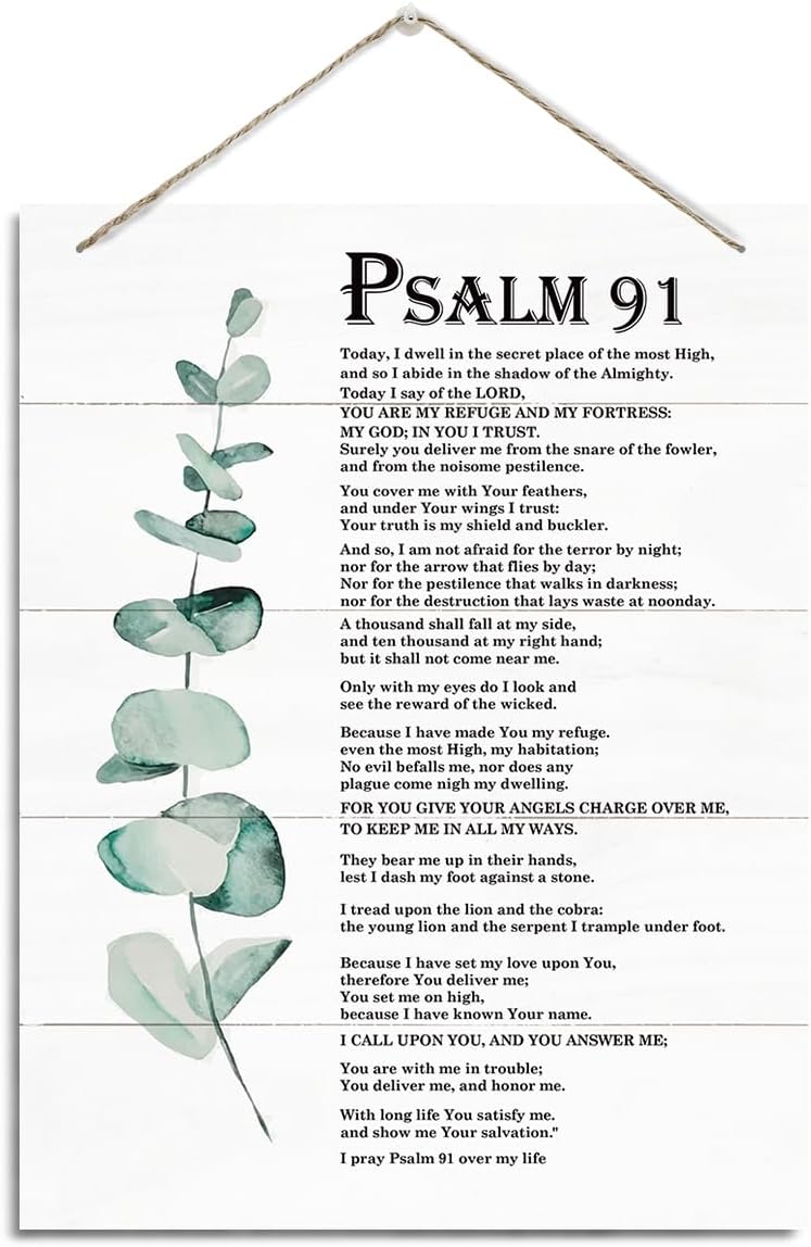 Christian Decor, Rustic Hanging Wood Plaque Sign, Inspirational Wood Art Signs, Religious Artwork, Christian Wall Decor, Home Office Decor, Living Room Decor, Bedroom Decor, Psalms 91 Wall Sign
