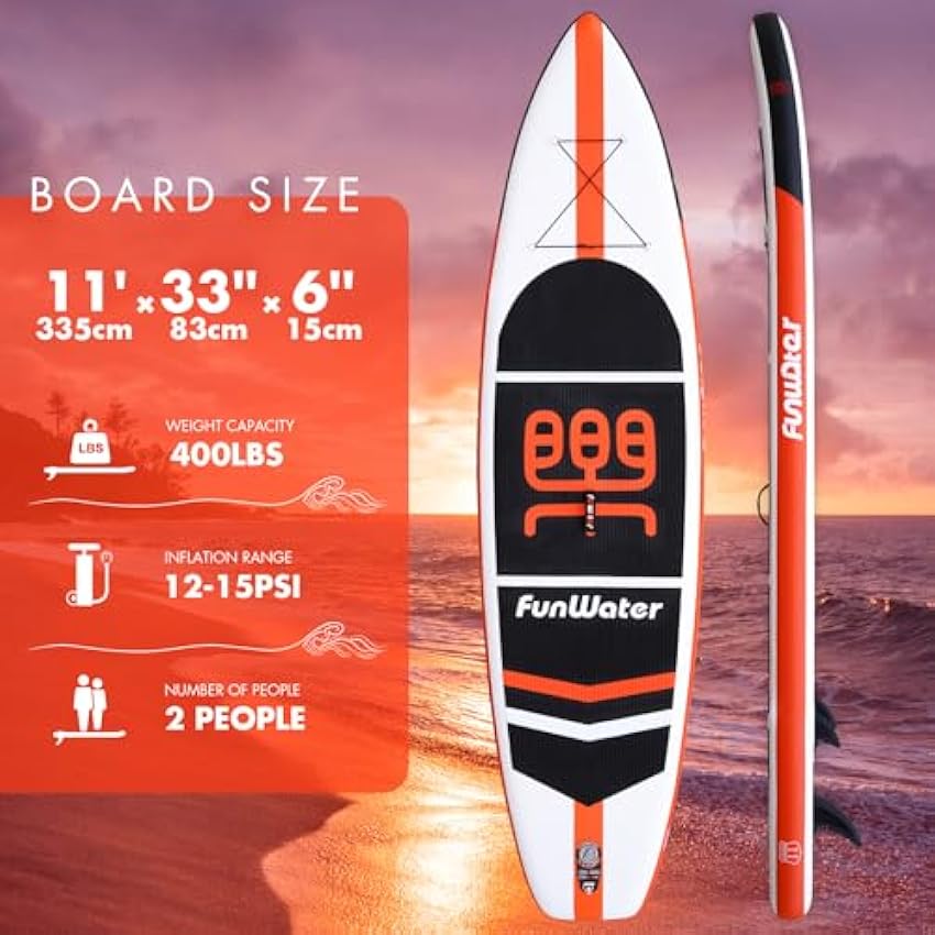 FunWater Inflatable 11'×33×6 Ultra-Light Stand Up Paddle Board for All Skill Levels with Premium SUP Paddleboard Accessories.Non-Slip Comfort Deck for Youth & Adults.