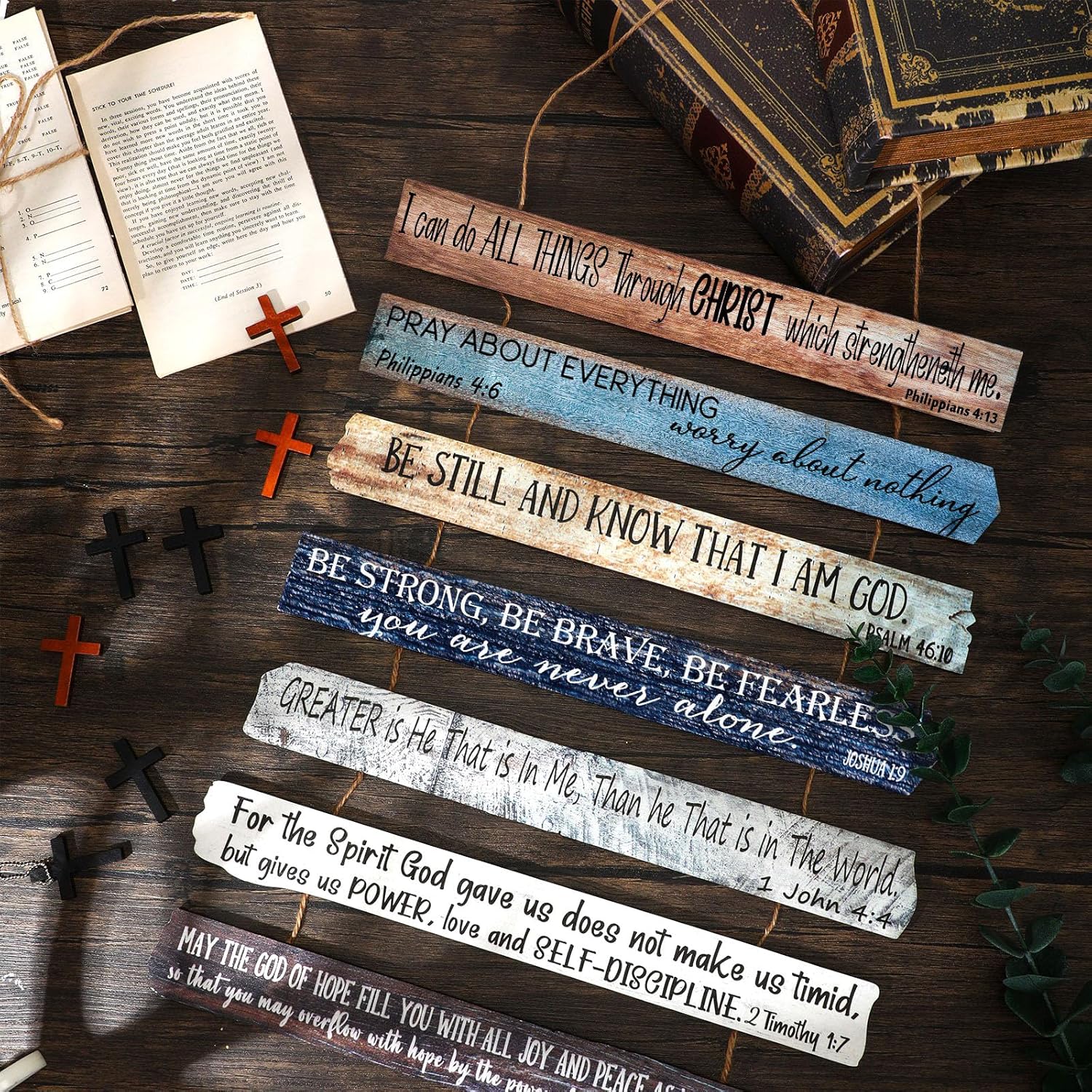 Yookeer Christian Gifts for Women & Men - 7-Piece Wooden Bible Verse Wall Art Set for Home Office or Meditation Space
