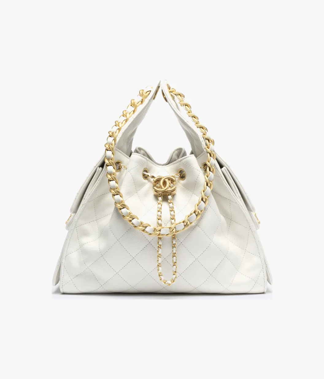 CHANEL 25 Small Handbag Grained Calfskin & Gold-Tone Metal White