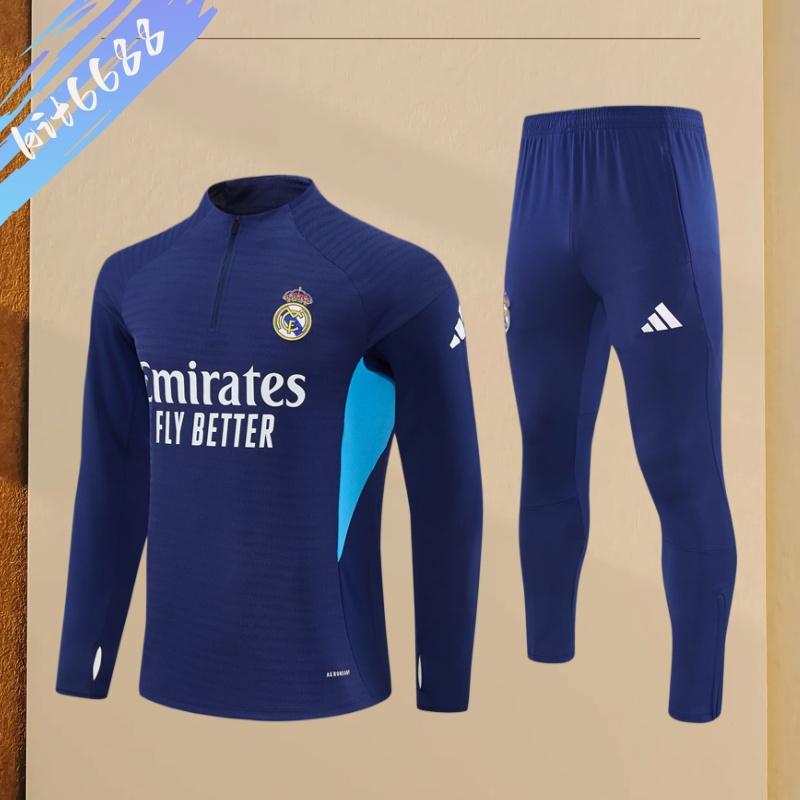 25/26 Real Madrid blue Half Zip Training Kit (Adult Kids Kit)