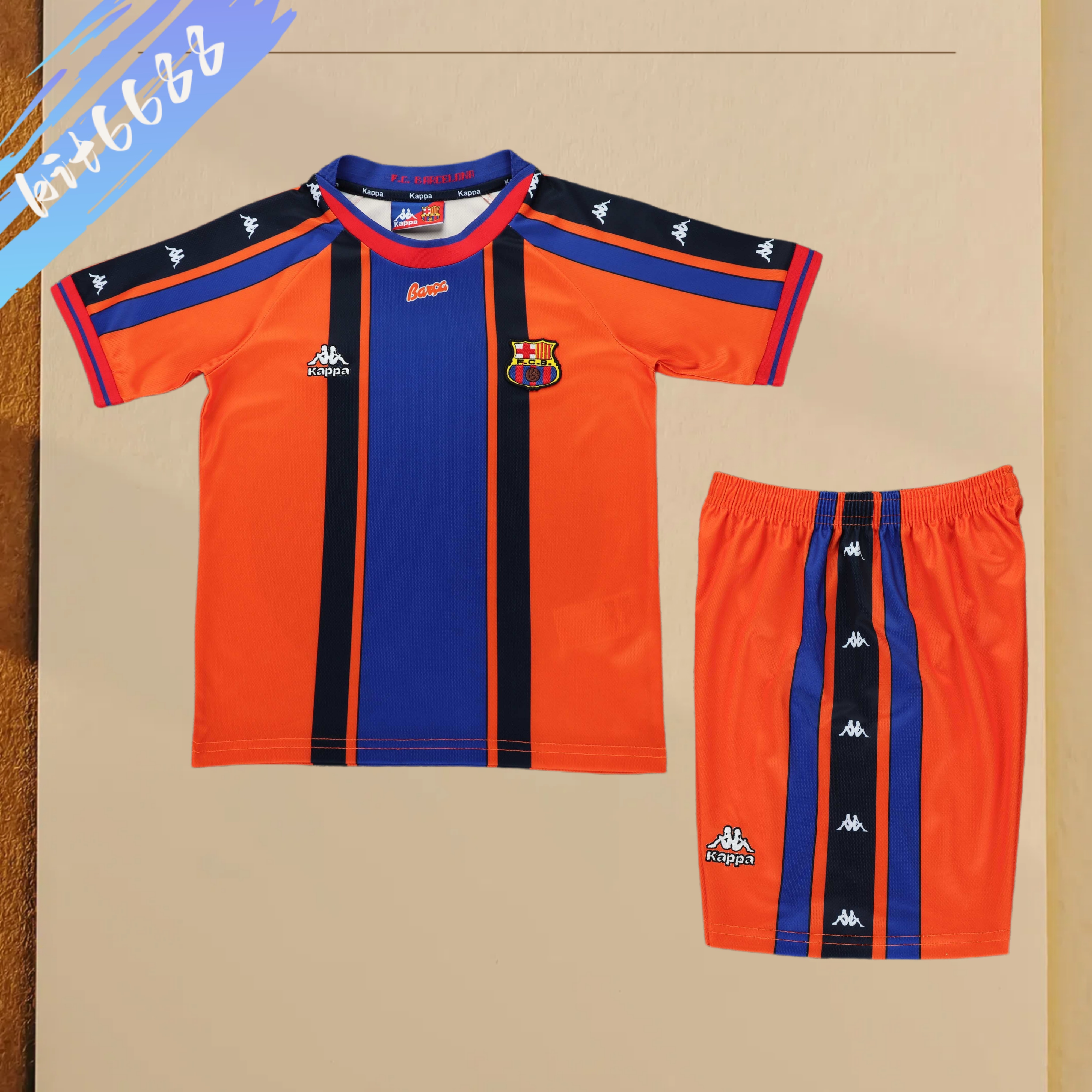 1997/1998 Barcelona Away Retro Kids Kit(Kids Kit)