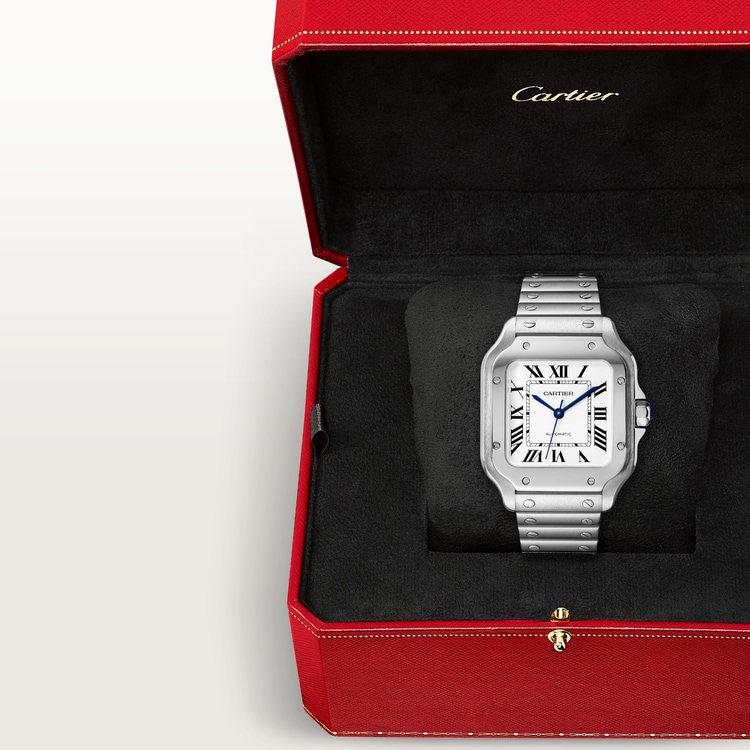 Santos de Cartier watch Medium model Silvered opaline dial 35.1 mm