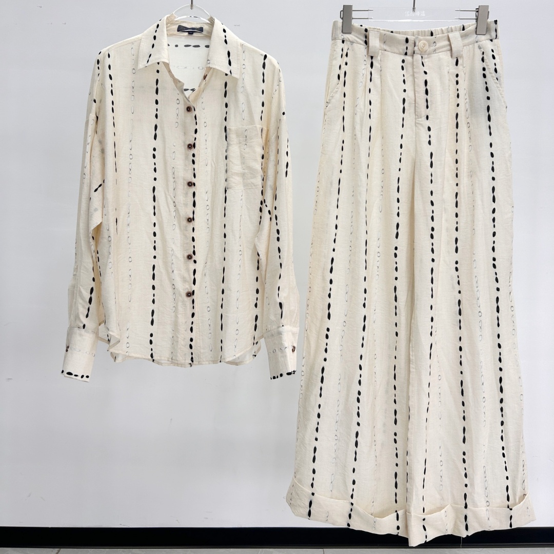 Women's White Vertical Striped Print Shirt Commuter and Casual Two-Piece Set Custom-Made Wholesale Versatile Shirt