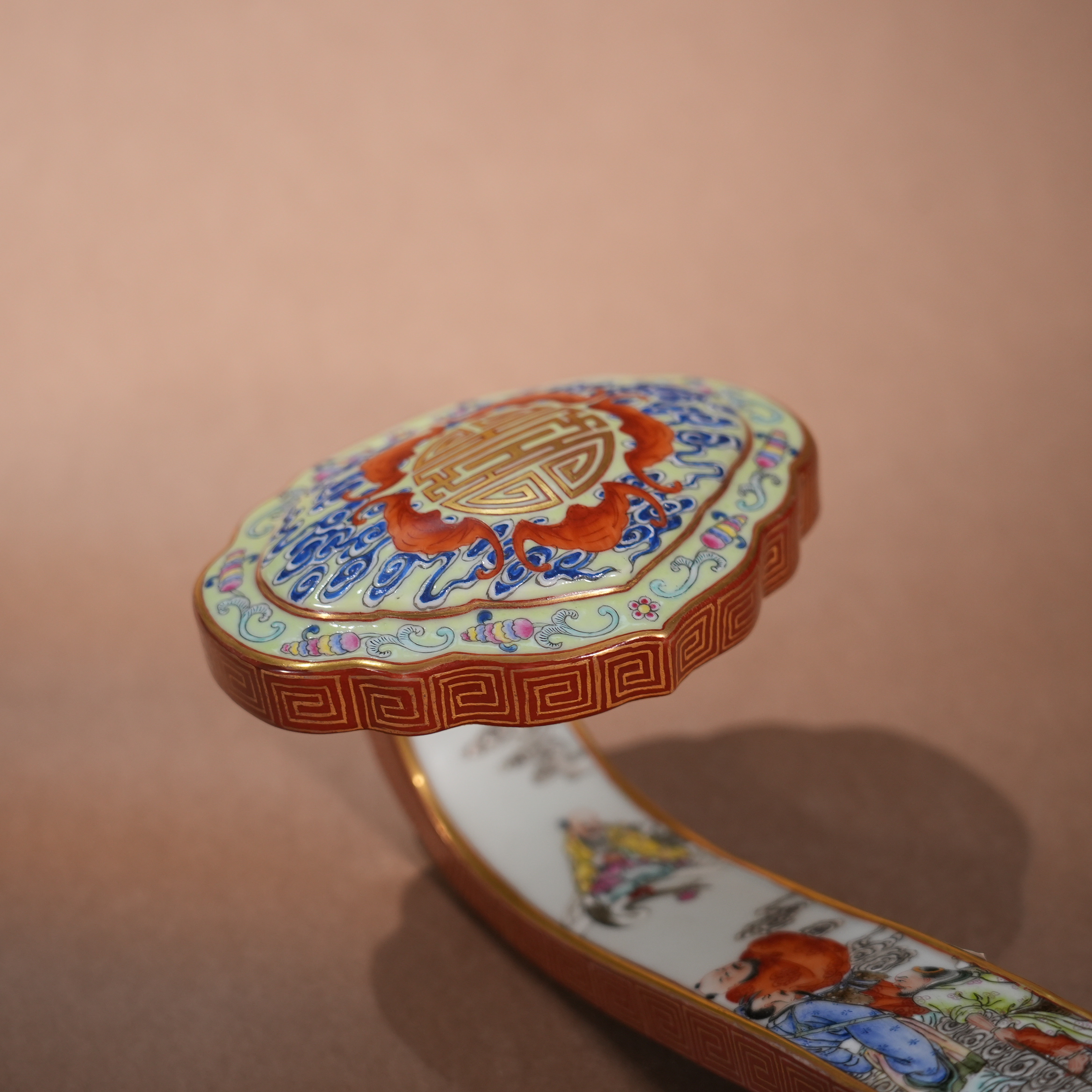 Ancient Chinese Famille Rose Ruyi Scepter with Immortals Celebrating Longevity Motifs