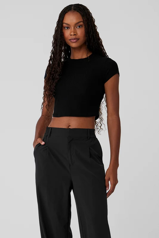 Ribbed Sea Coast Cropped Short Sleeve Tee
