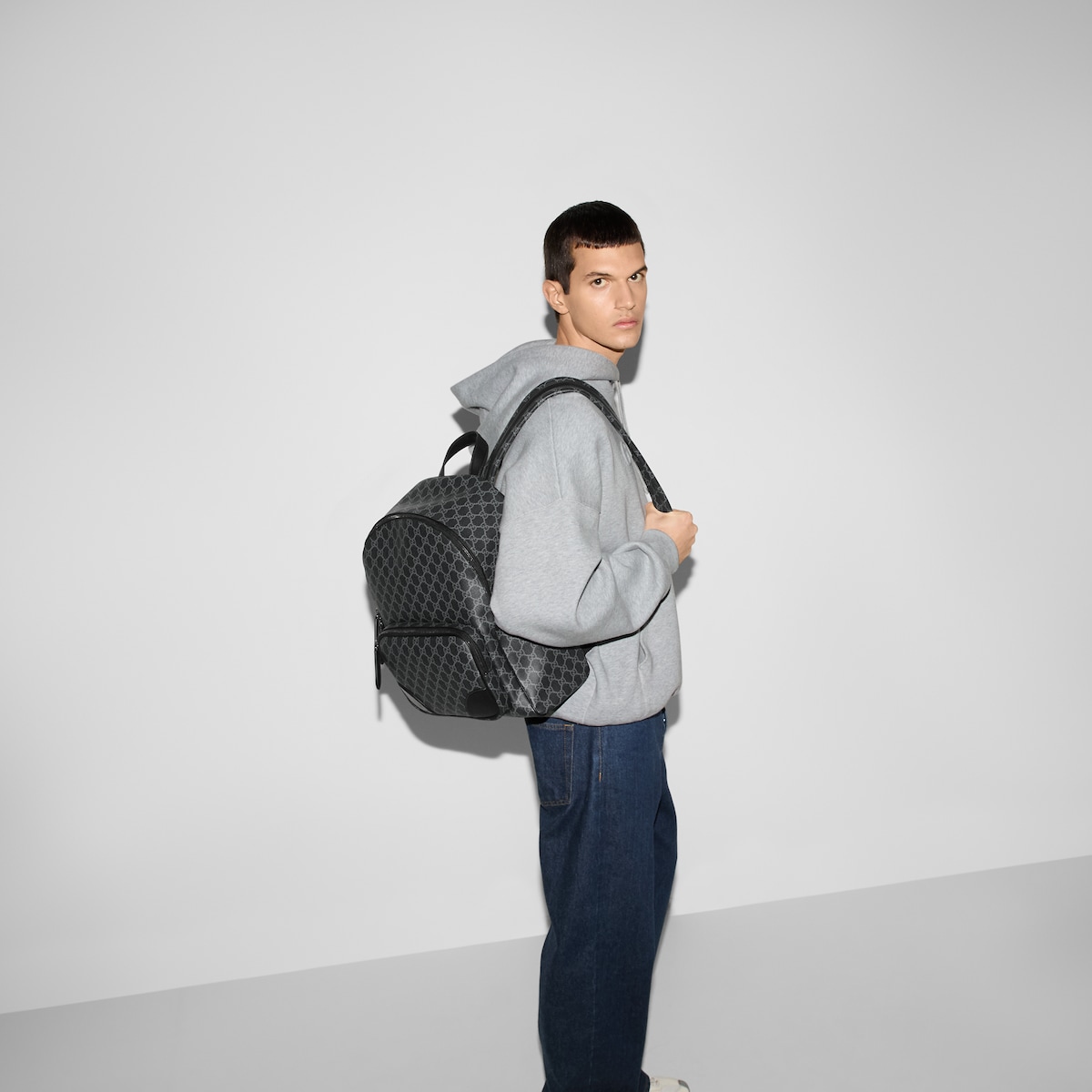 GG Emblem medium backpack Black leather trim