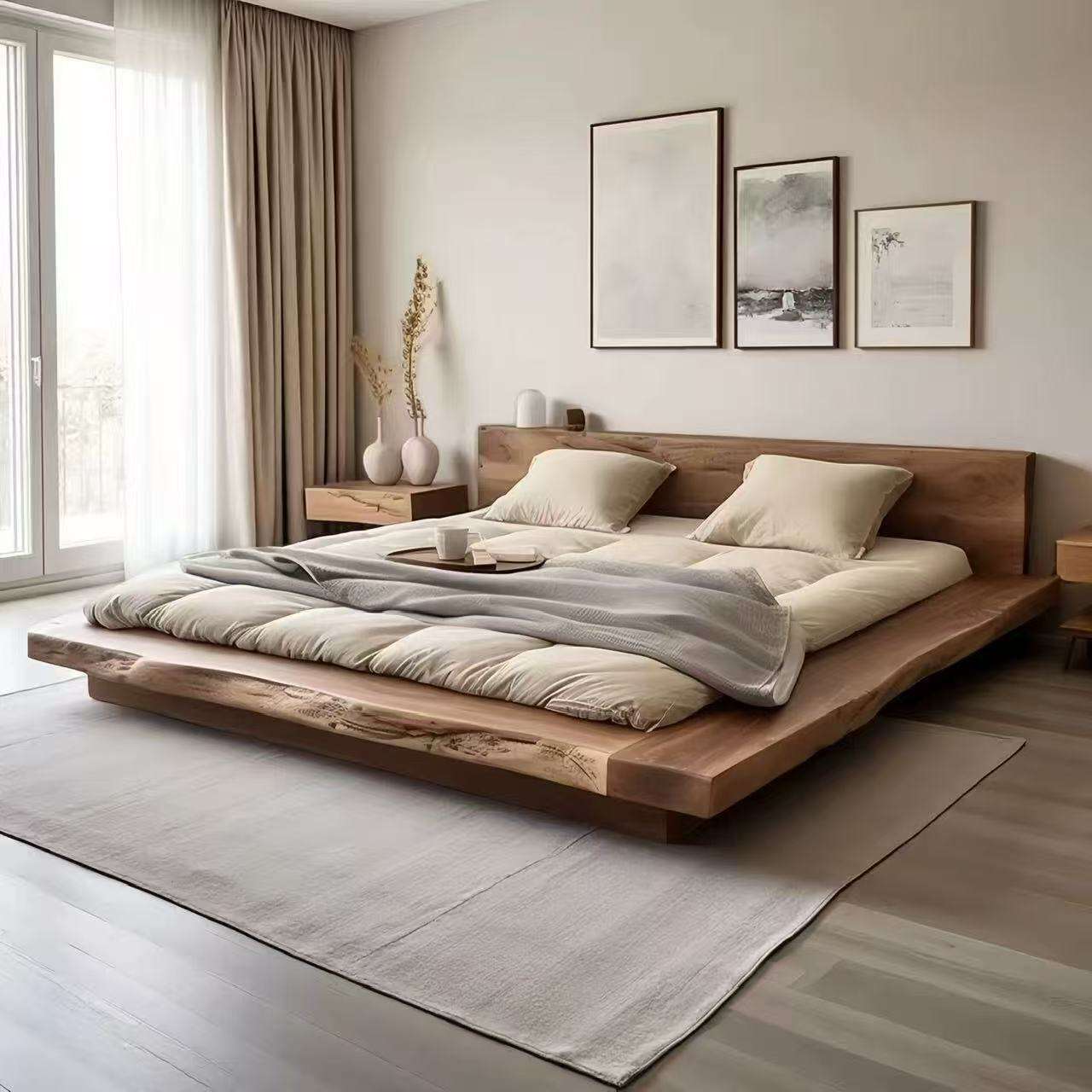 Base de Cama de Plataforma de Madera Maciza de Perfil Bajo, Estilo Tatami, Moderna y Minimalista, Ecológica y Personalizable