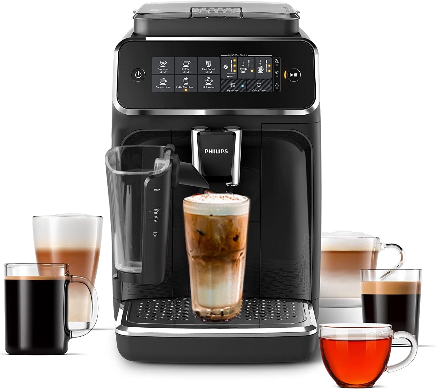 Philips 3200 Series Fully Automatic Espresso Machine - LatteGo Milk Frother & Iced Coffee. 5 Coffee Varieties. Intuitive Touch Display. Black. (EP3241/74)