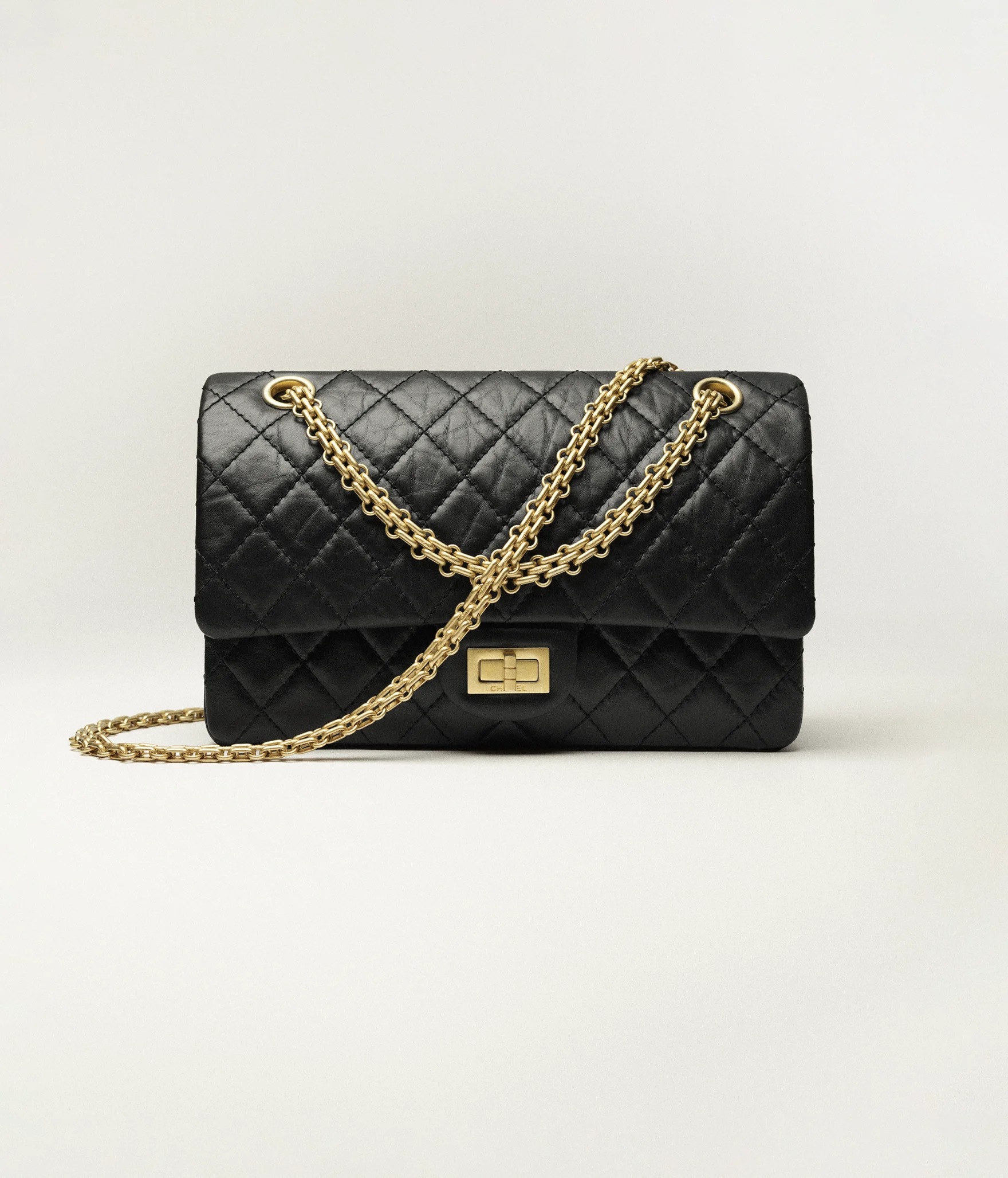 2.55 Handbag Aged Calfskin & Gold-Tone Metal Black