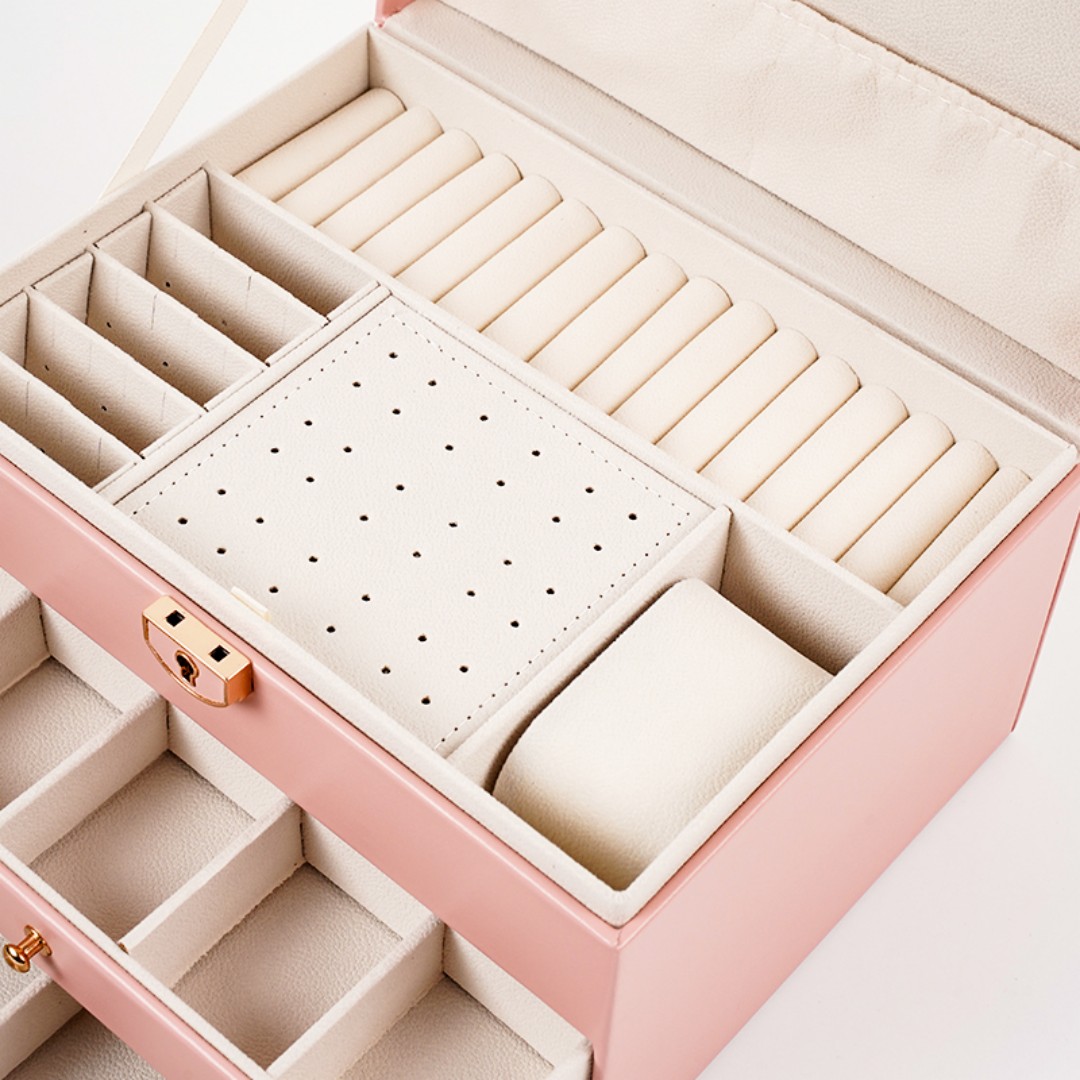 Jewelry Box Organizer, 3-Layer Jewelry Organizers and Storage Case with Glass Lid, Ring Earring Bracelet Necklace Holder Organizer, Birthday Valentine Gifts for Women Girls -3Layer custom logo