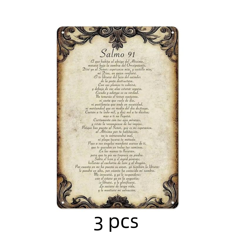 2D Flat  8*12 in 'Salmo 91’ Vintage Metal Sign| Spanish Psalm Wall Decor for Christian Homes & Spiritual Spaces