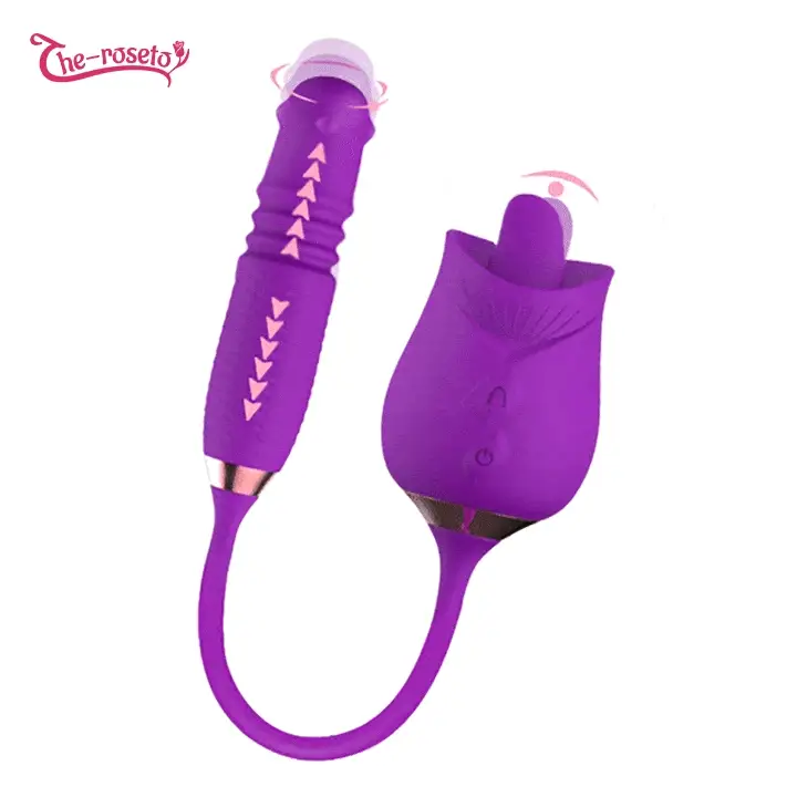 Mlovexy - Purple Rose Toy Rotating Pearls Telescopic Tongue-licking Vibrator