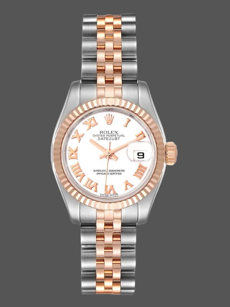 Rolex Datejust 179171 White Roman Numeral Dial Fluted Bezel 26MM Lady Replica Watch