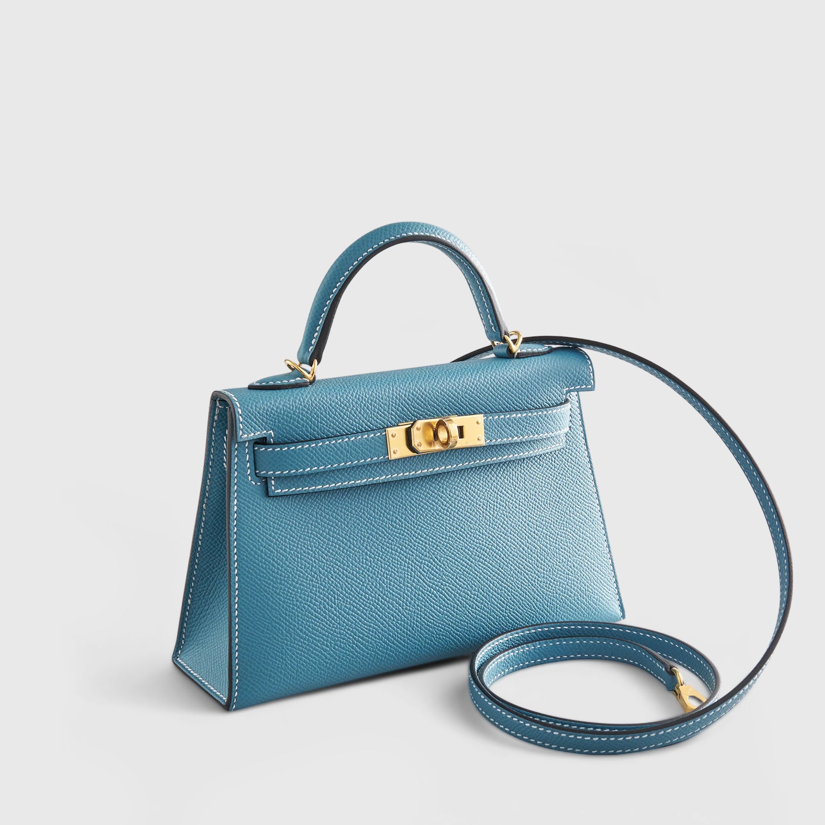 Hermès Kelly Mini Epsom New Blue Jean Sellier Gold Hardware