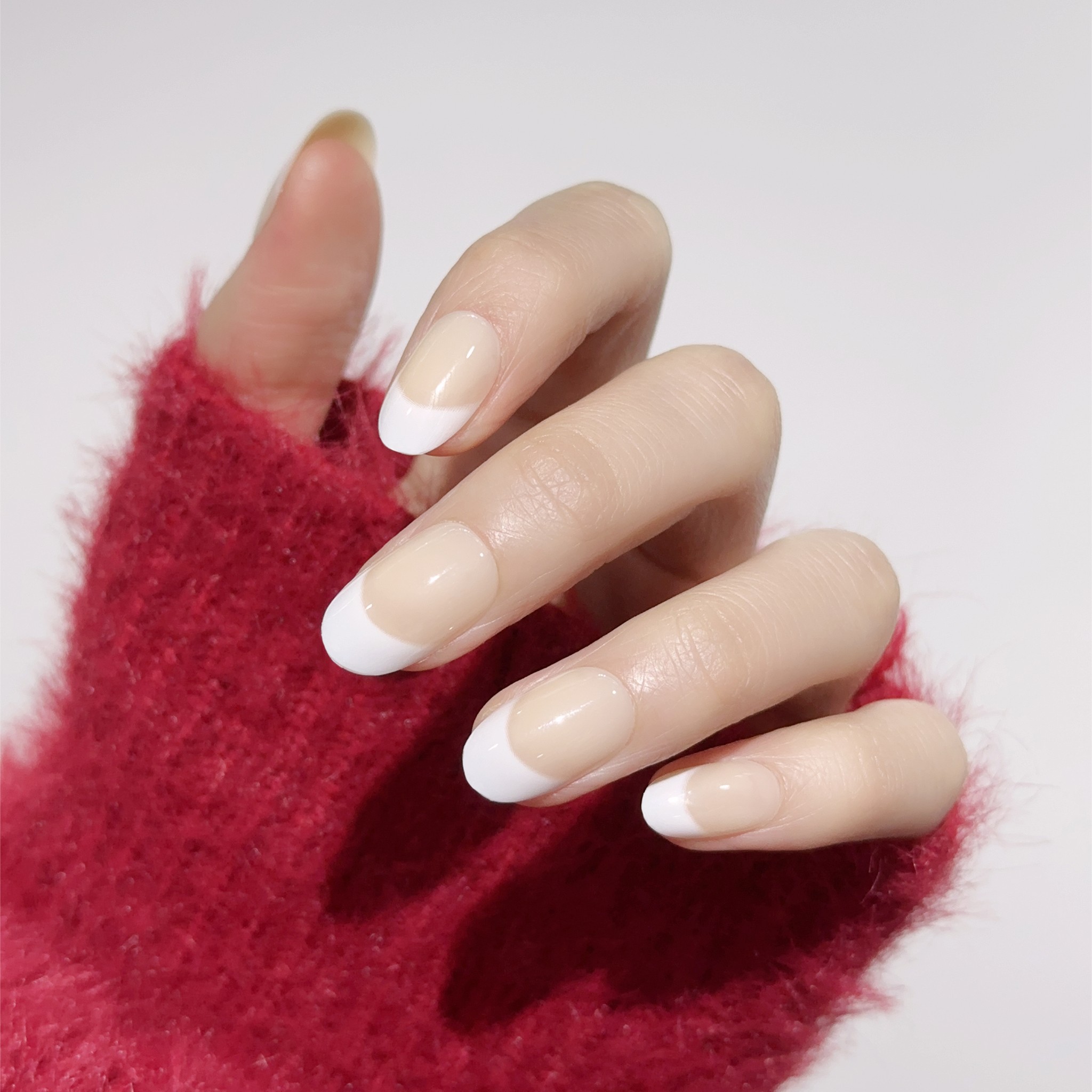 Nude Beige French Press On Nails Wear Effect