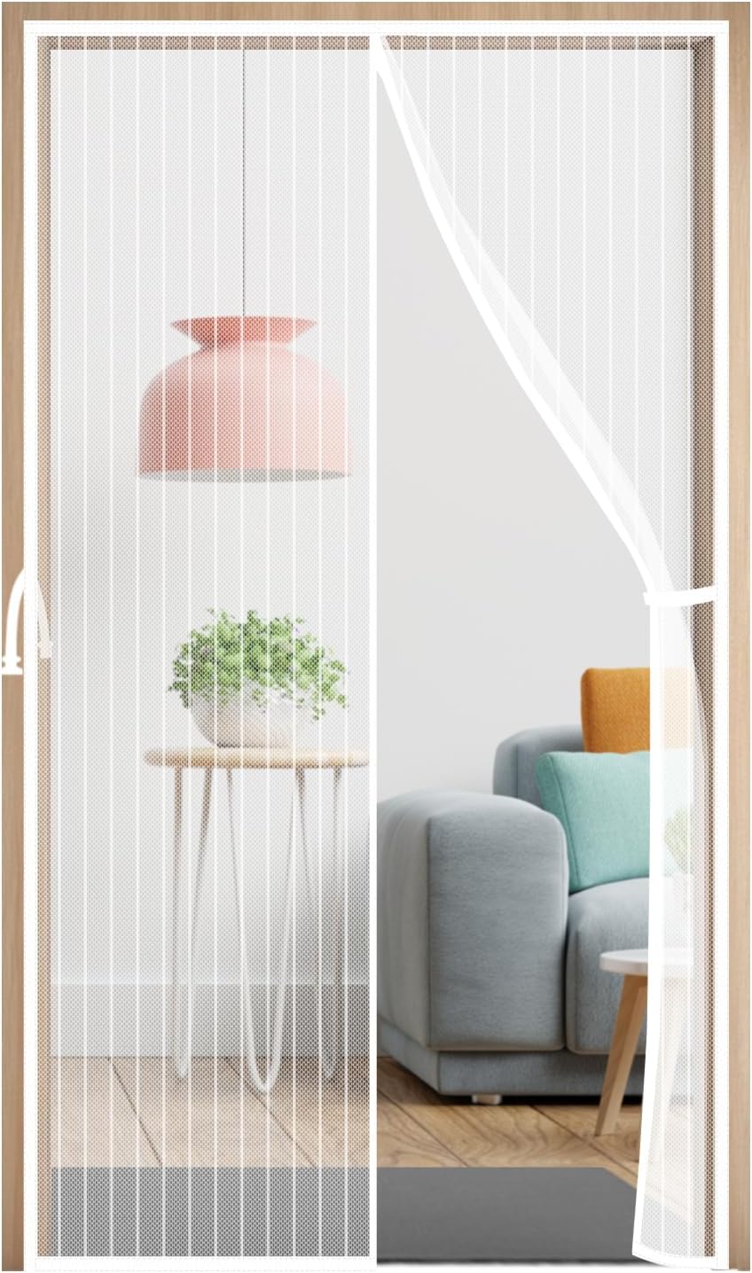 YRH Magnetic Screen Door, New Side Buckle Design, Improved Mesh and Self-Sealing, Mosquito Net Door with Universal Fastening Tape, Black, 90 x 210 cm