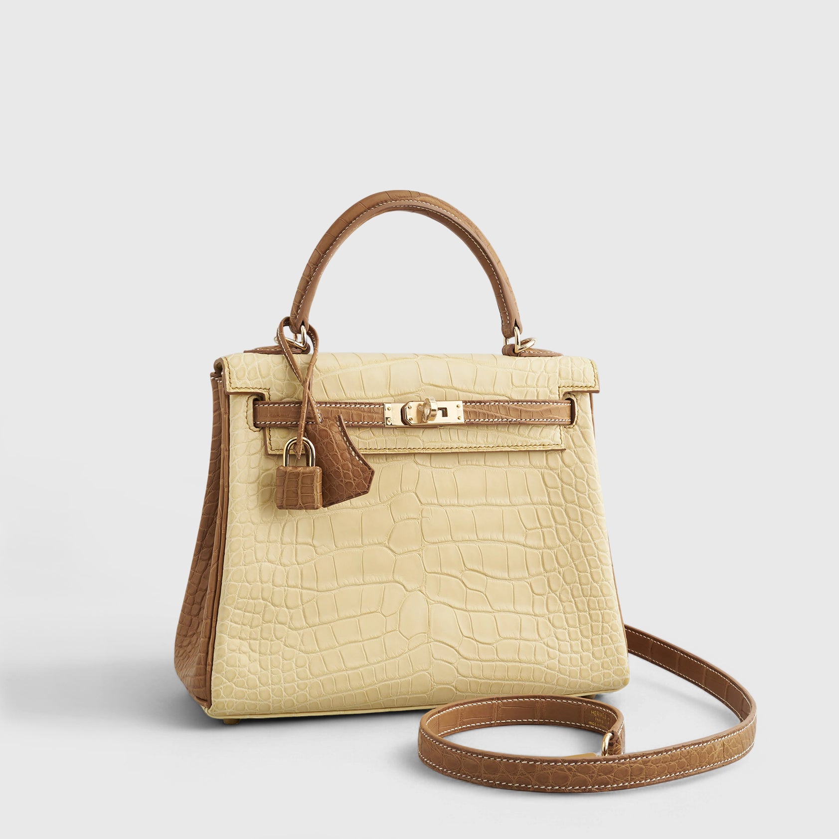 Hermès Kelly 25 Alligator Vanille / Gold Sellier HSS Matte Rose Gold Hardware