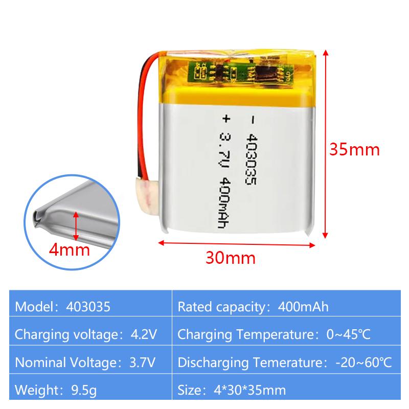 Pouch Lithium Ion Batteries 402248 403035 3.7v200mAh 400mAh