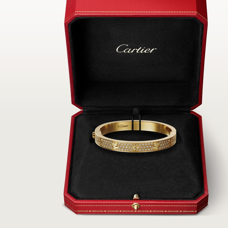 LOVE bracelet, classic model, paved 18K yellow gold 6.7 mm