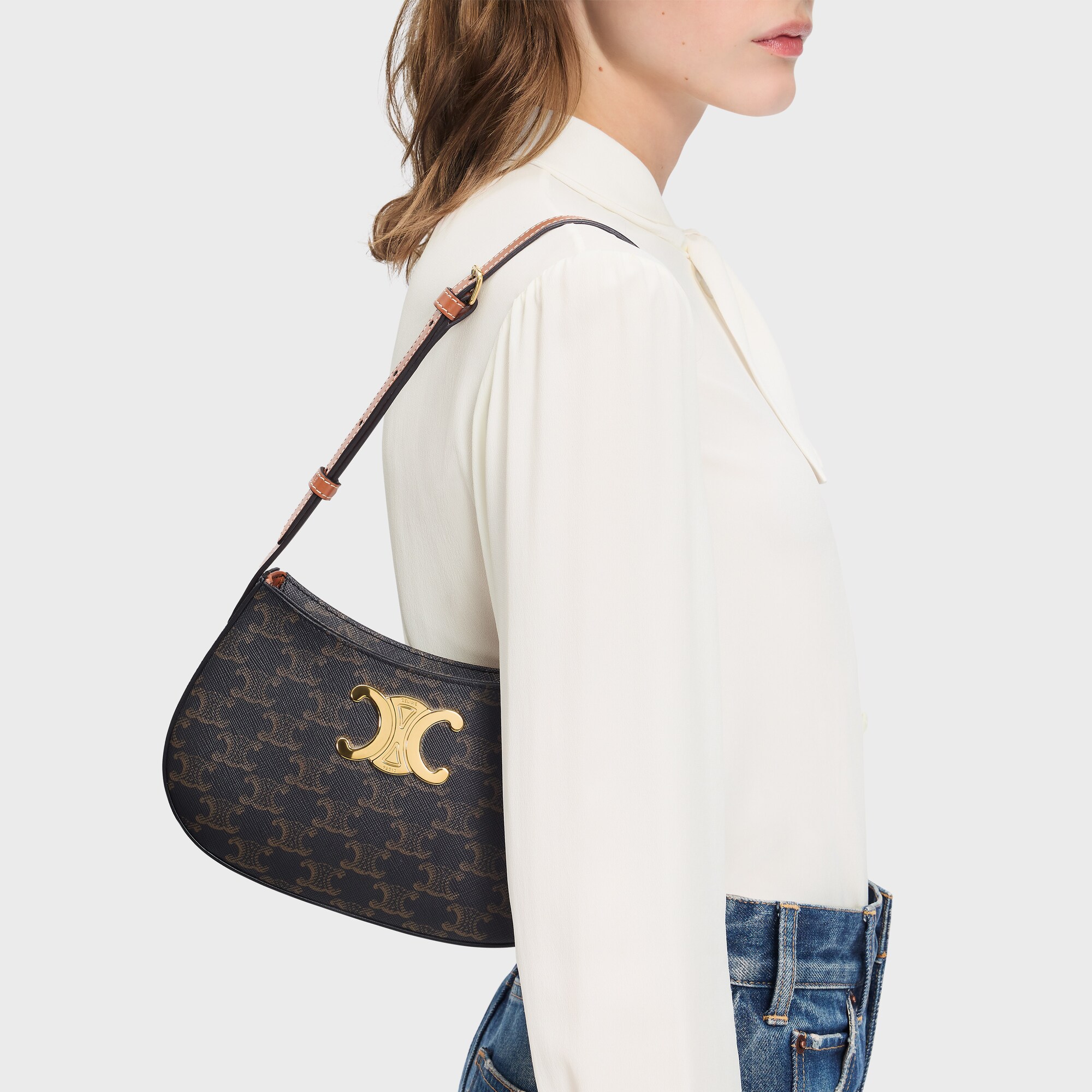 MEDIUM TILLY BAG IN Triomphe canvas and calfskin TAN