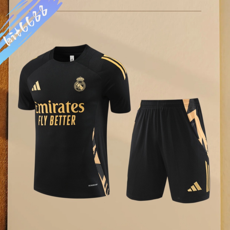 24/25 Real Madrid black gold Short Sleeve Training Wear ( Adult kit Kids )