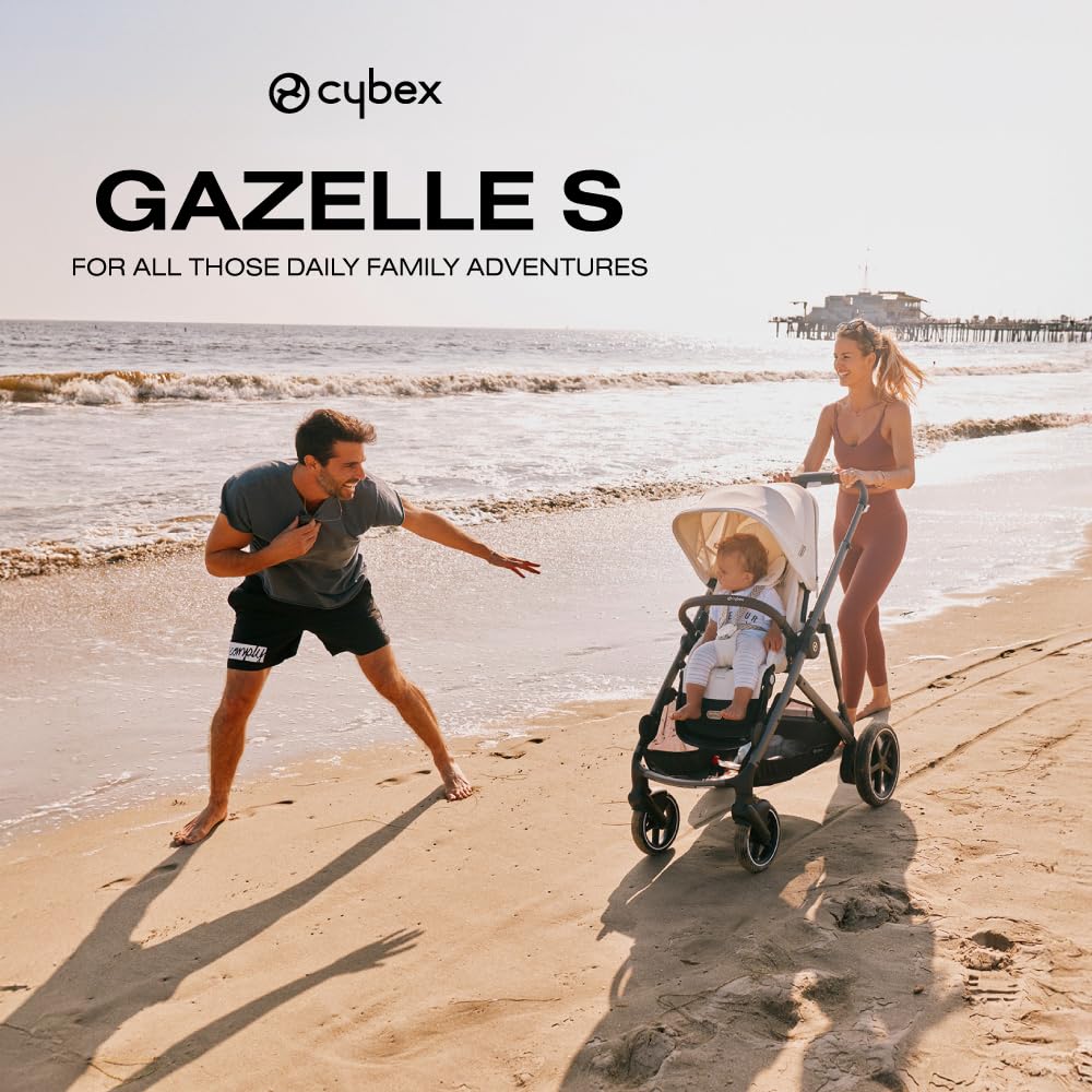 Cybex Gazelle S All-in-One Toddler and Baby Stroller with Over 20 Modular Configurations. Ergonomic Near-Flat Recline. Shopper Basket. and Compact Fold. Moon Black. Silver Frame