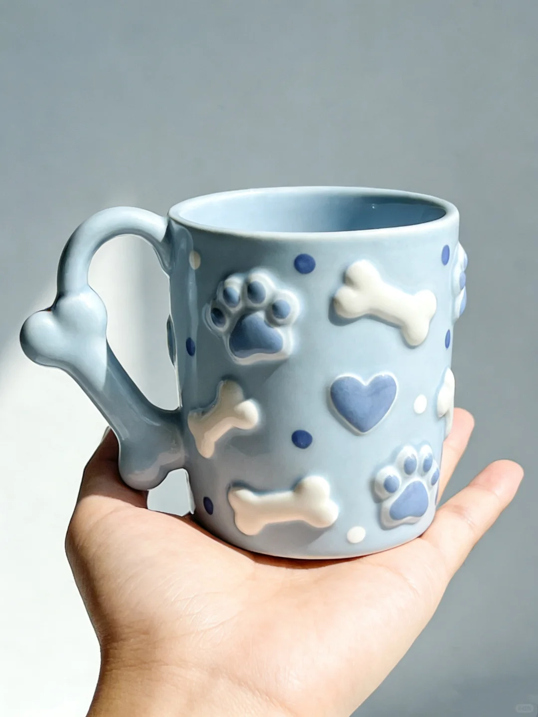 3D Dog Paw & Bone Ceramic Mug, Cute Blue Puppy-Themed Coffee Cup