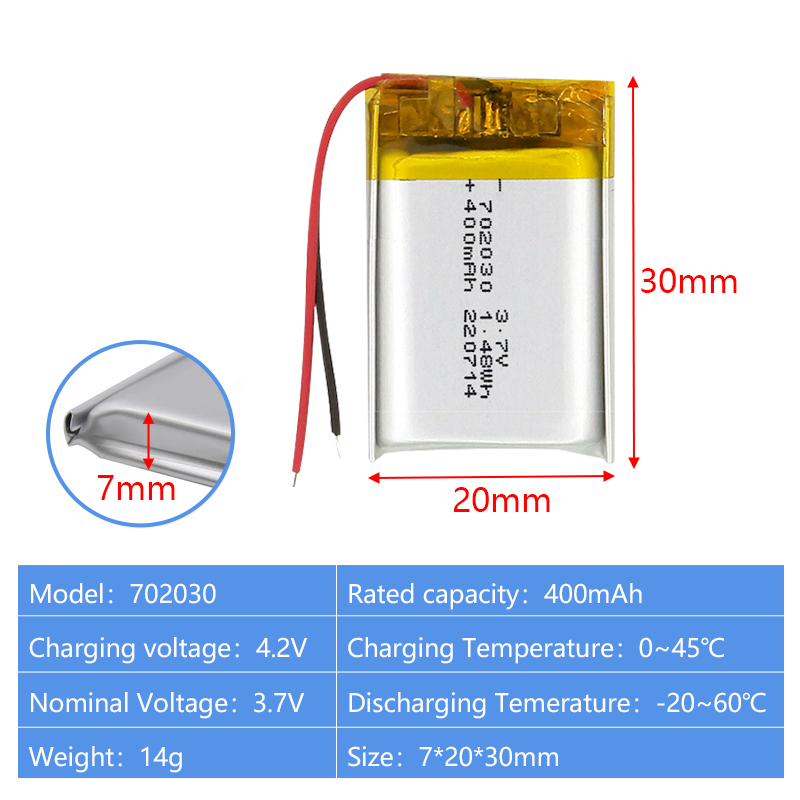 Pouch Lithium Ion Batteries 702030 702040 3.7v 400mAh 500mAh