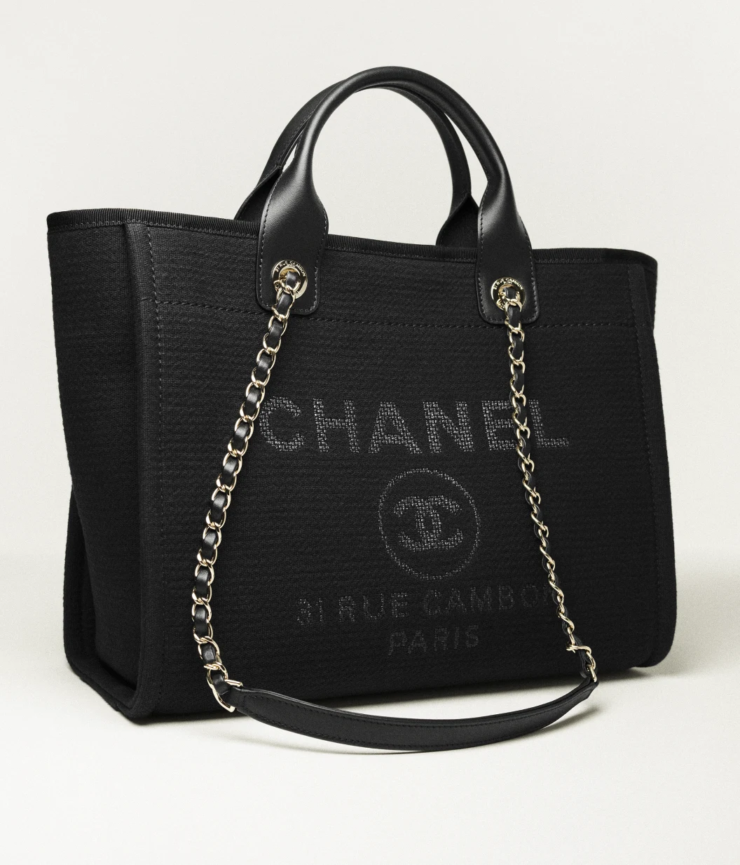 Shopping Bag Canvas & Gold-Tone Metal Black