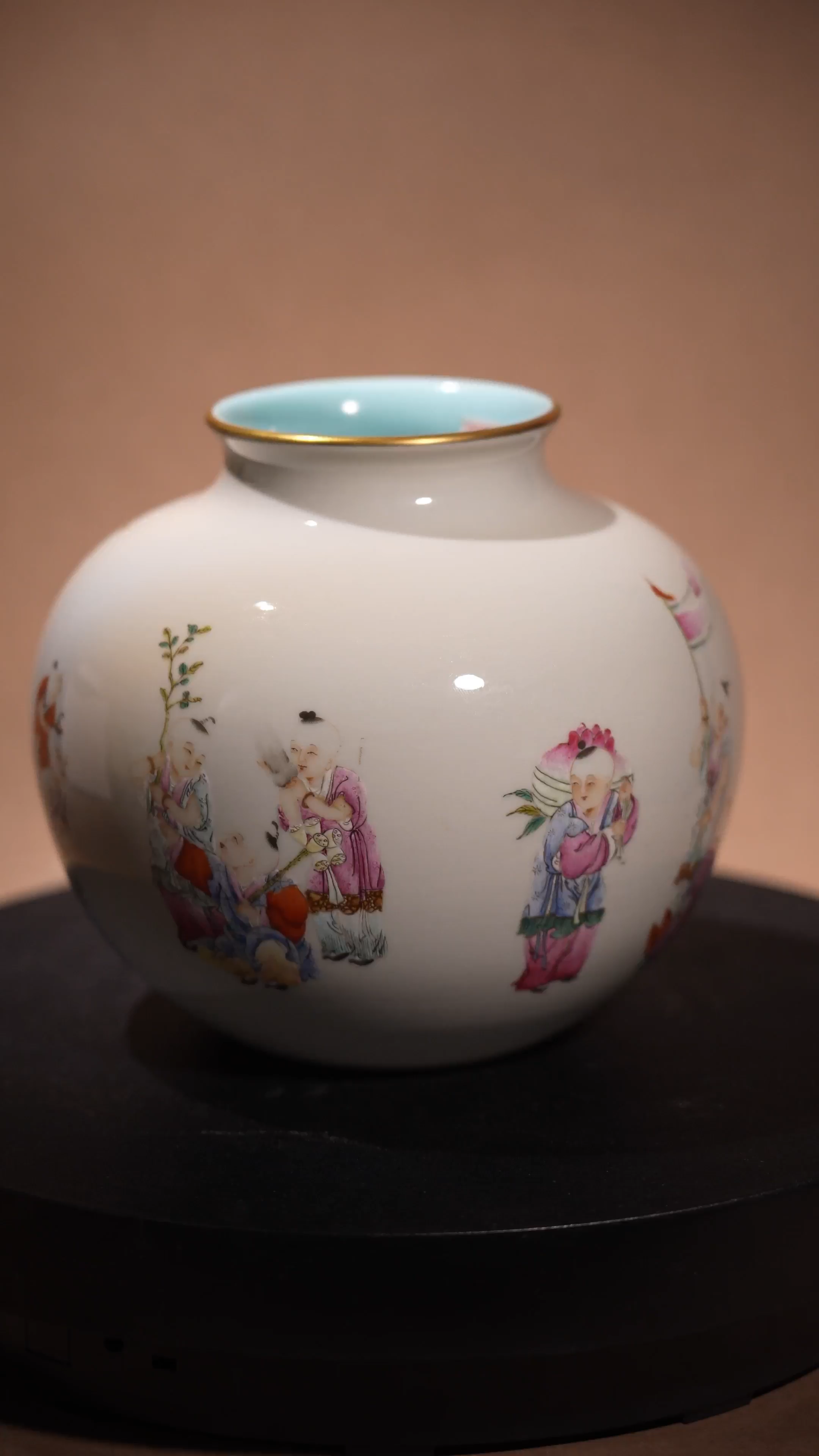 Ancient Chinese Famille Rose Boys at Play Pomegranate Porcelain Vase