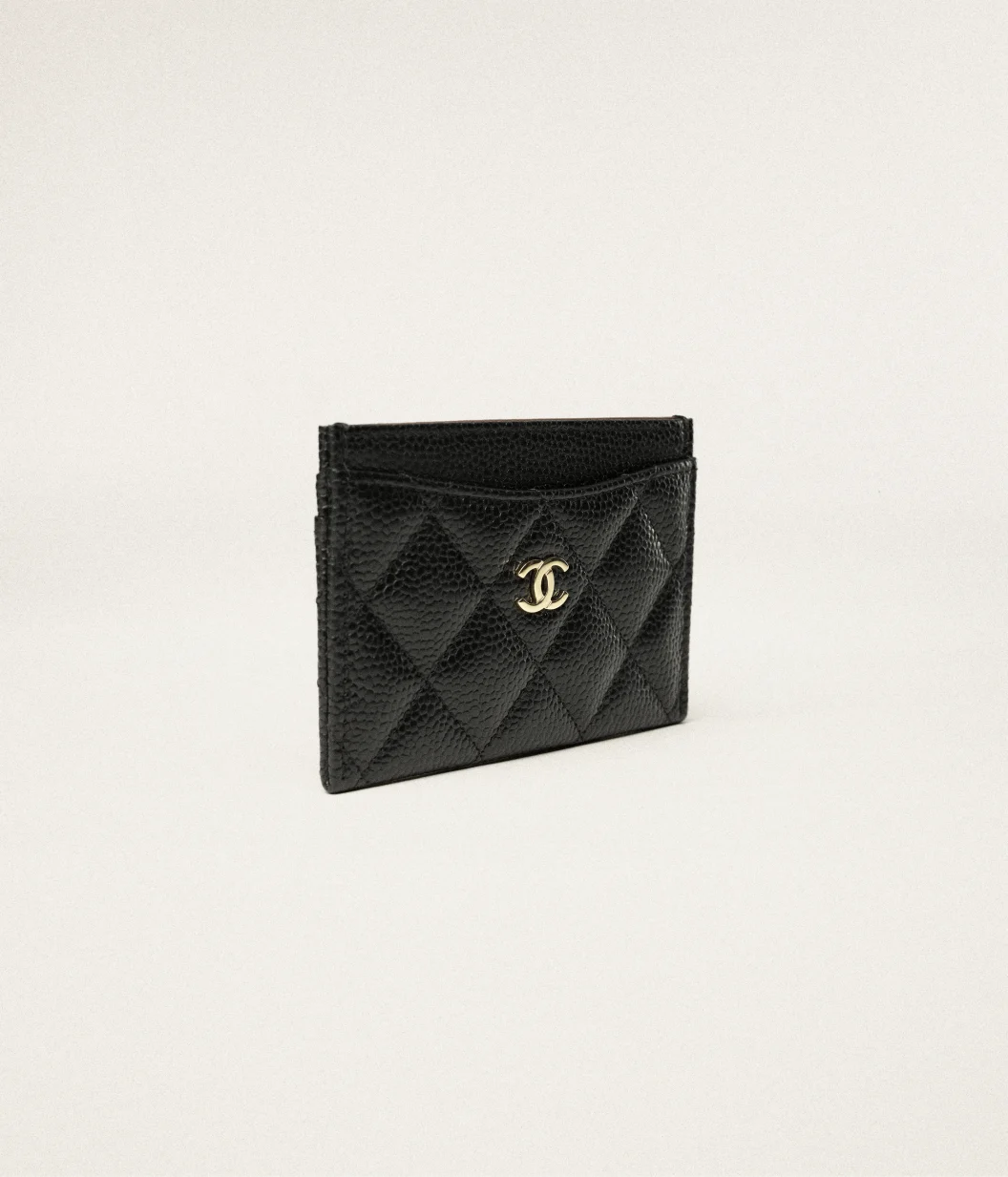 Classic Card Holder Grained Calfskin & Gold-Tone Metal Black